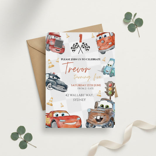 Disney Pixar Cars Editable Invitation