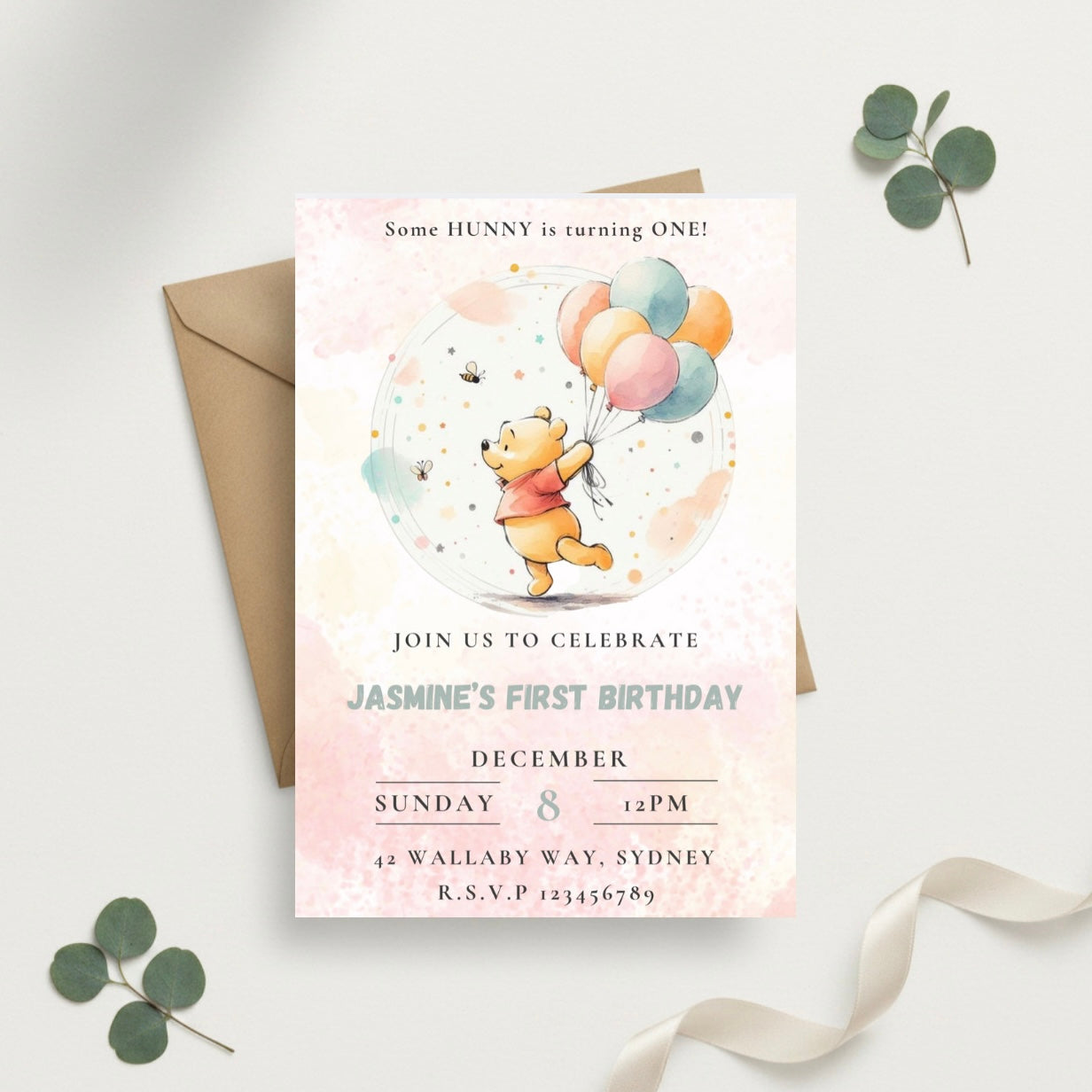 Winnie The Pooh Editable Invitation